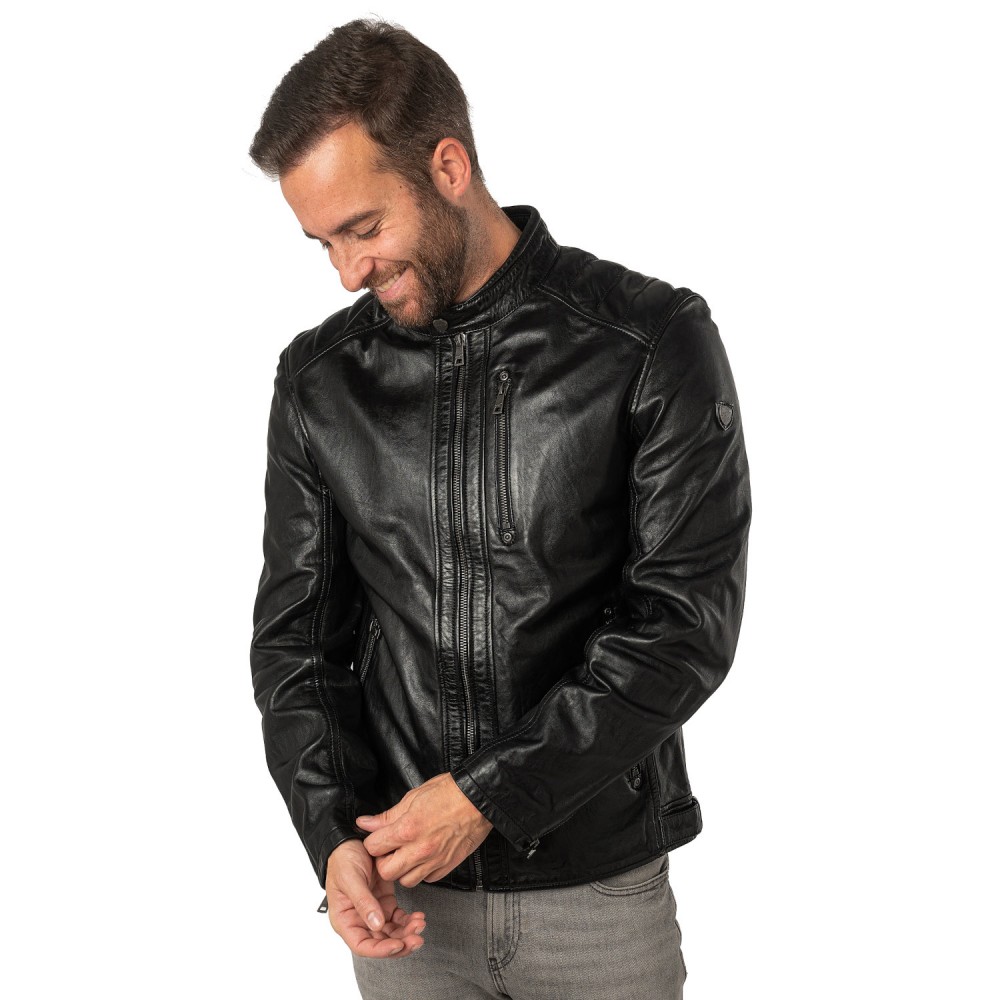 Geaca de Piele Barbati Mauritius Neagra MMCortney - readytowear.ro