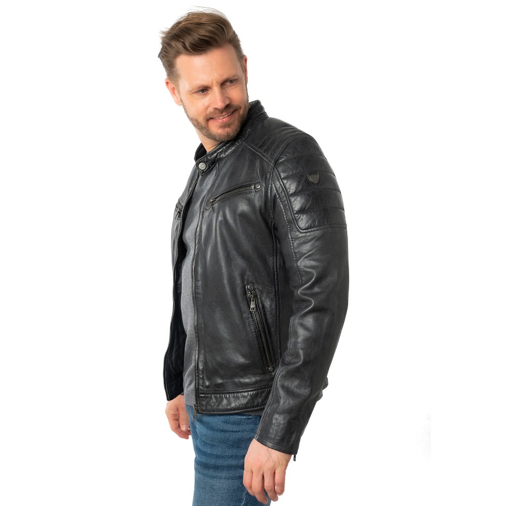 Geaca de Piele Barbati Mauritius Bleumarin Inchis MMDerry