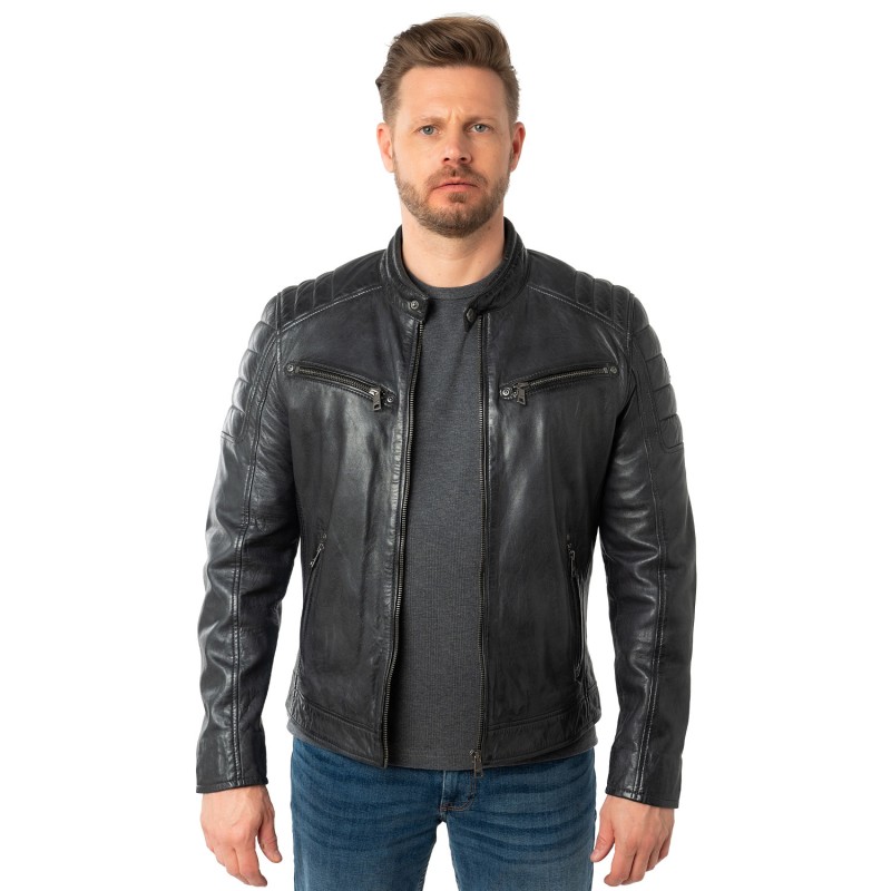 Geaca de Piele Barbati Mauritius Bleumarin Inchis MMDerry – Geci de Piele