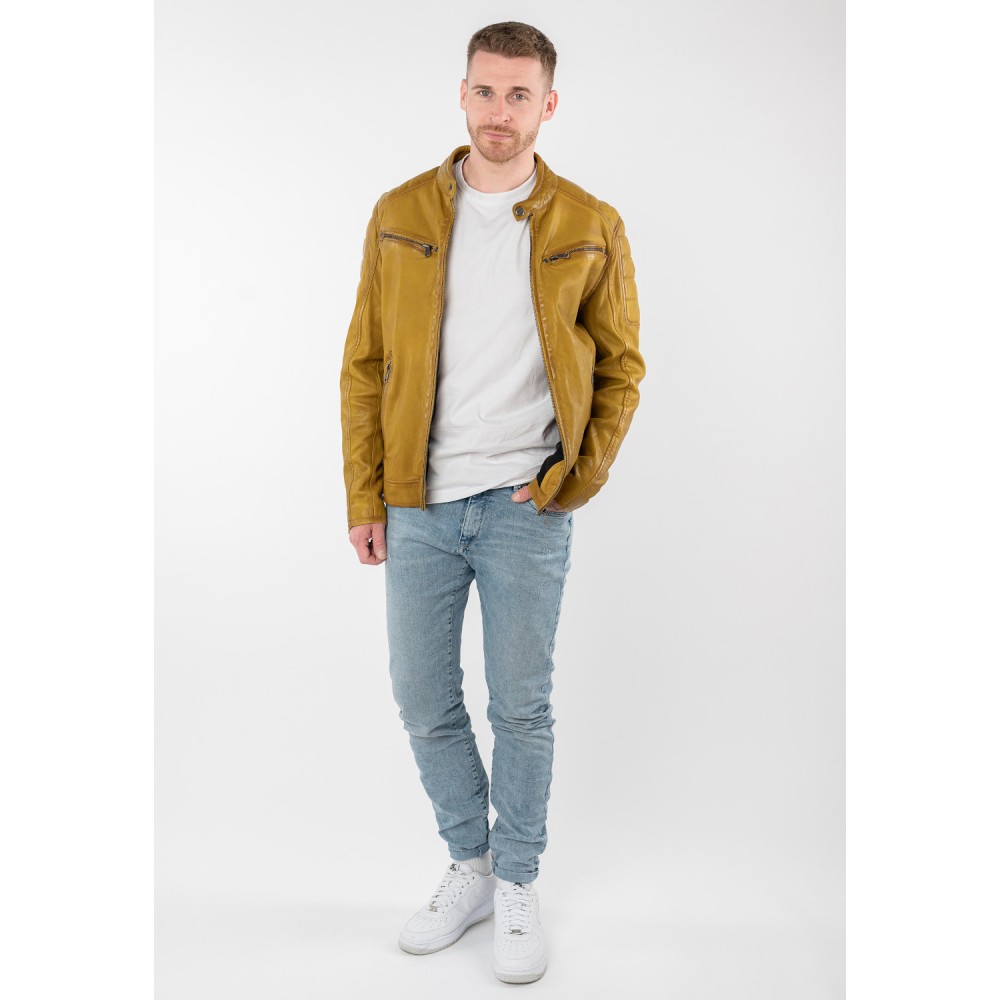 Geaca de Piele Barbati Mauritius Galbena MMDerry