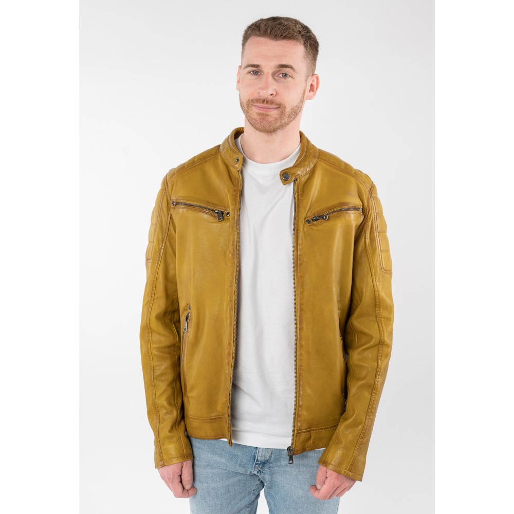 Geaca de Piele Barbati Mauritius Galbena MMDerry