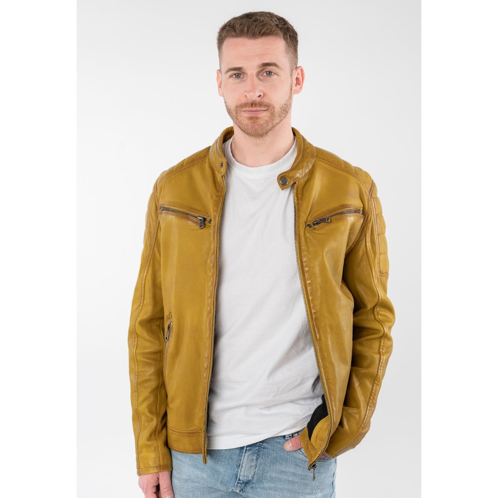 Geaca de Piele Barbati Mauritius Galbena MMDerry