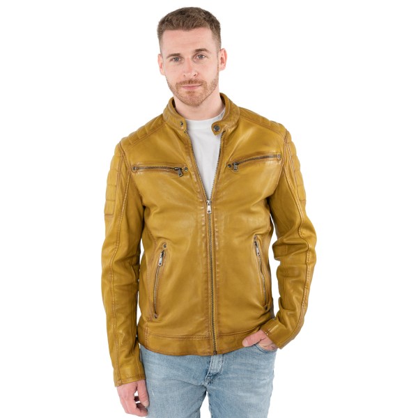 Geaca de Piele Barbati Mauritius Galbena MMDerry