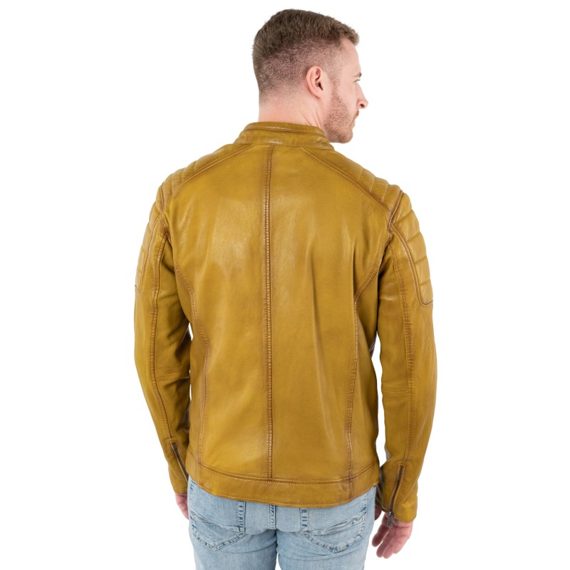 Geaca de Piele Barbati Mauritius Galbena MMDerry – Geci de Piele