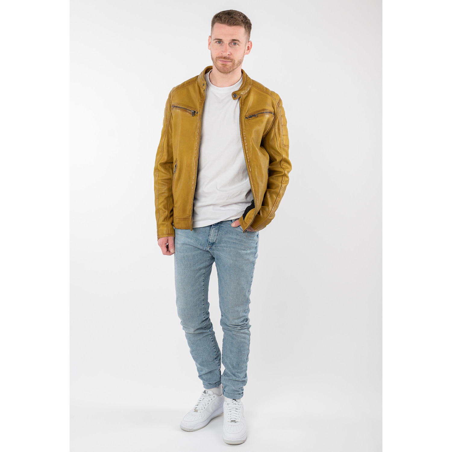 Geaca de Piele Barbati Mauritius Galbena MMDerry – Geci de Piele