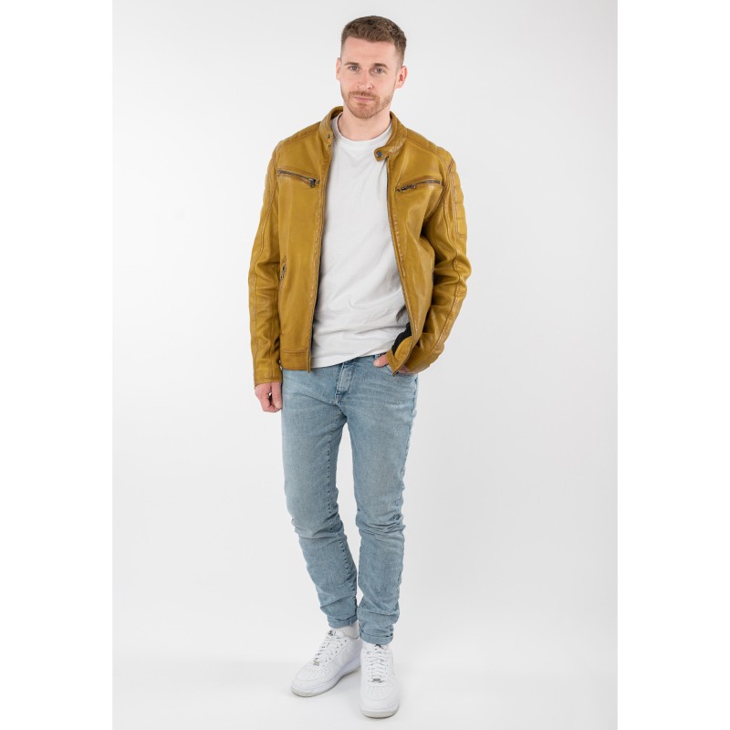 Geaca de Piele Barbati Mauritius Galbena MMDerry – Geci de Piele