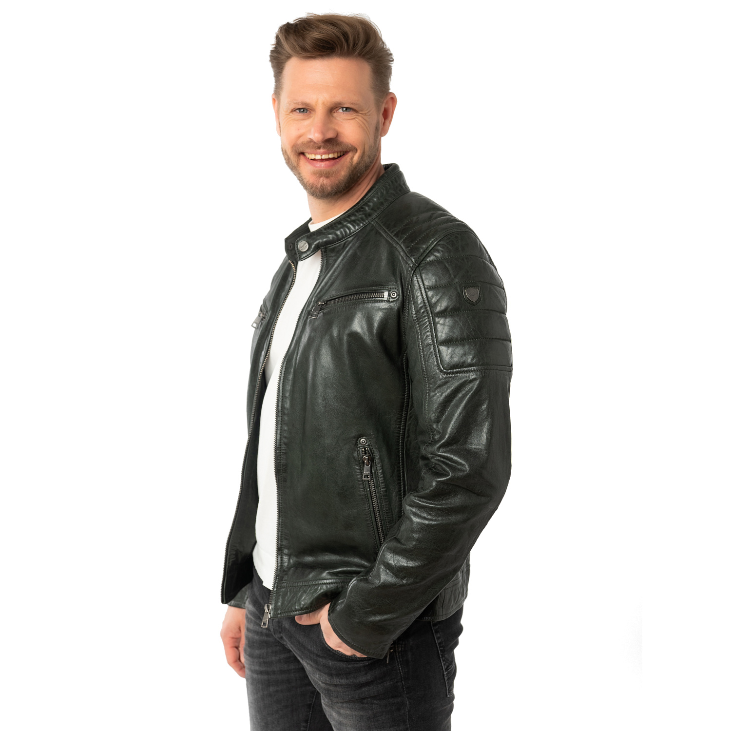 Geaca de Piele Barbati Mauritius Verde Inchis MMDerry – Black Friday