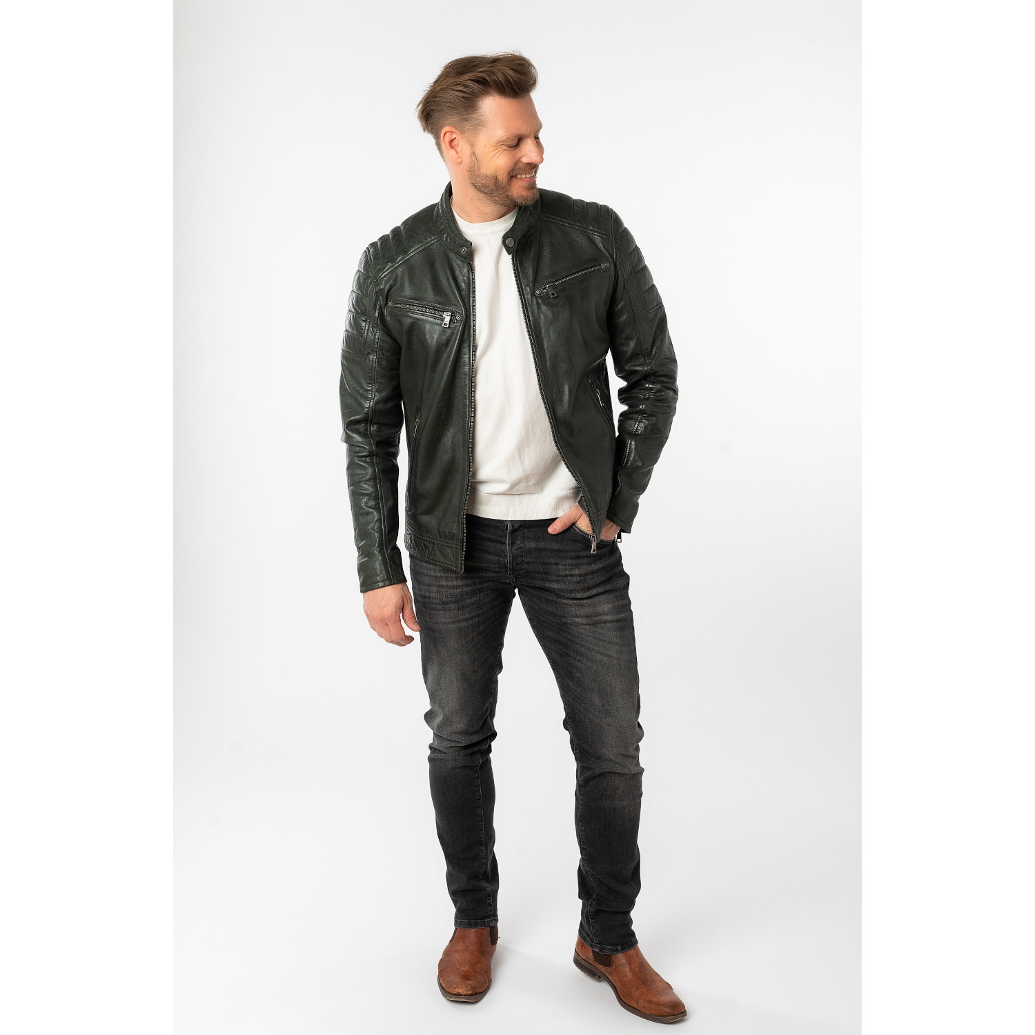 Geaca de Piele Barbati Mauritius Verde Inchis MMDerry – Black Friday