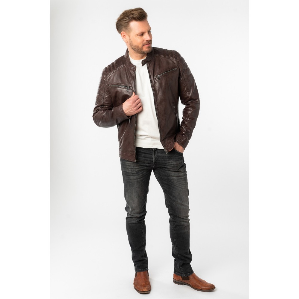 Geaca de Piele Barbati Mauritius Visiniu Inchis MMDerry - readytowear