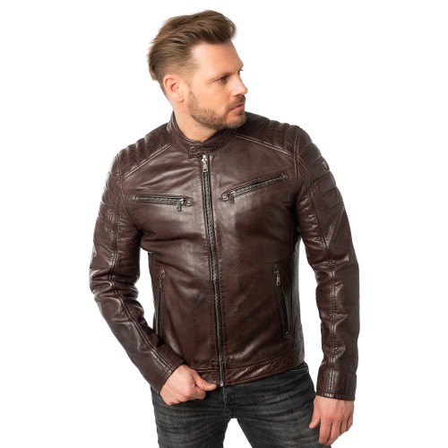 Geaca de Piele Barbati Mauritius Visiniu Inchis MMDerry