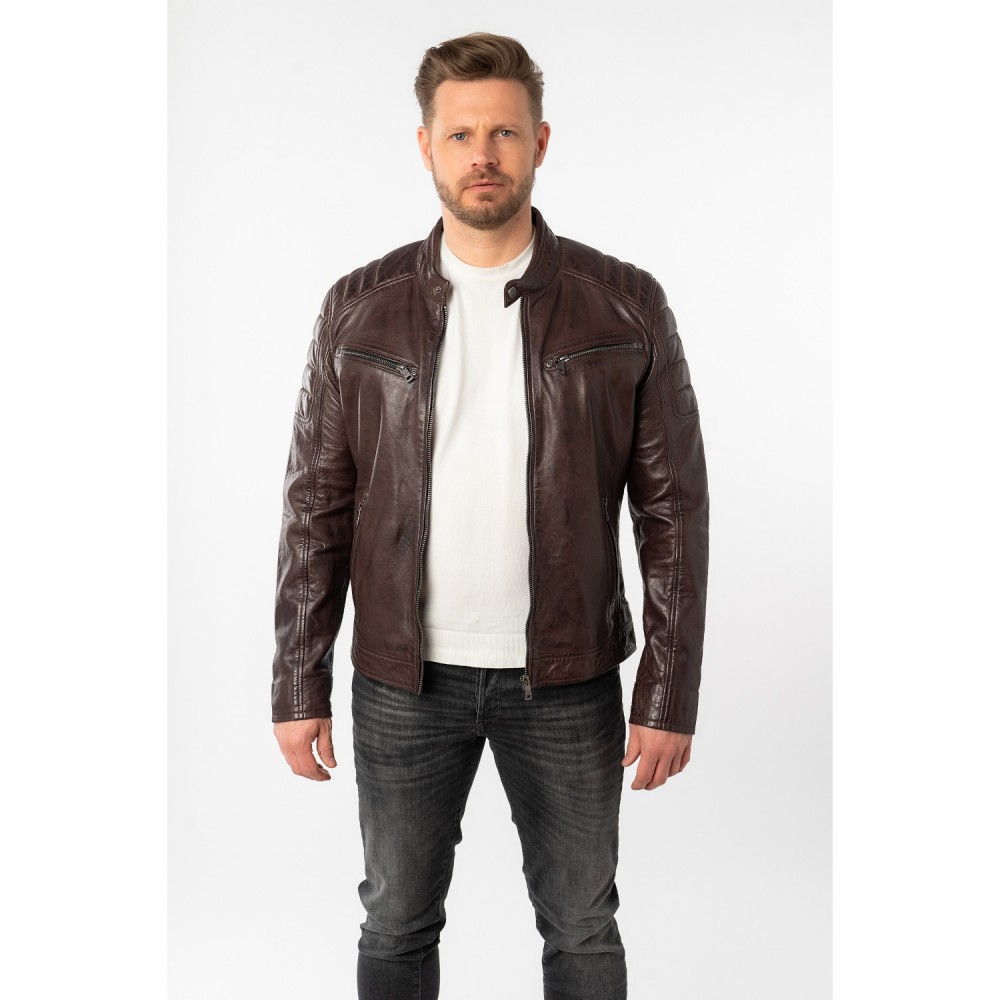 Geaca de Piele Barbati Mauritius Visiniu Inchis MMDerry - readytowear