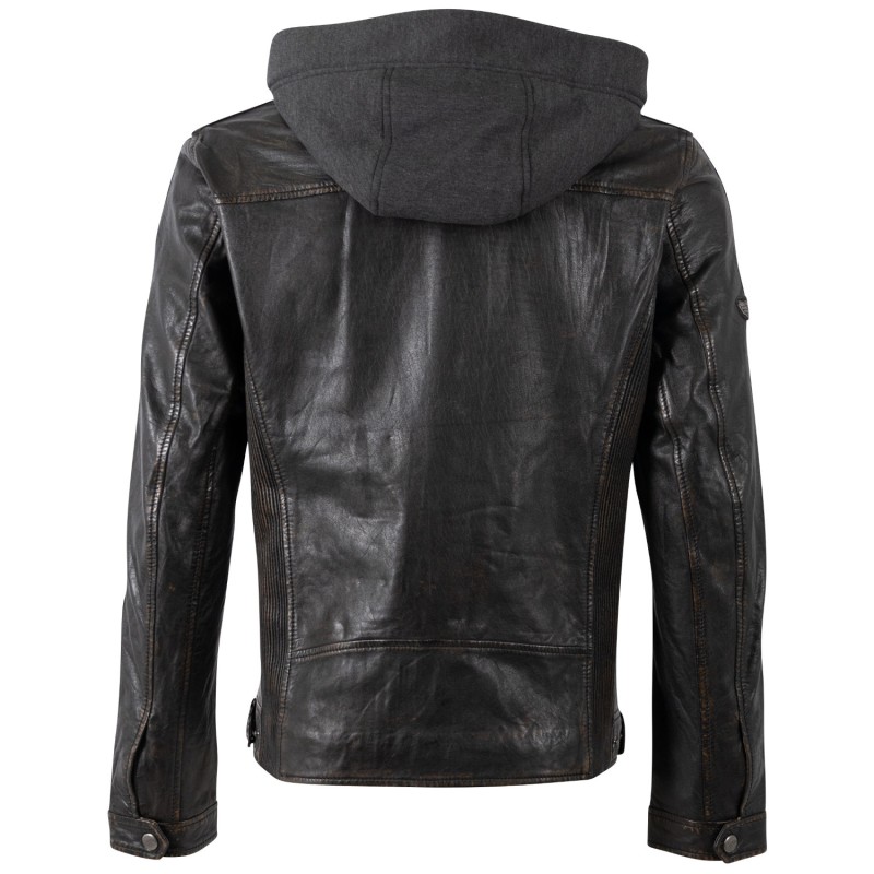 Geacă de piele bărbați Mauritius MMDezimus negru vintage, stil racer, din piele naturală