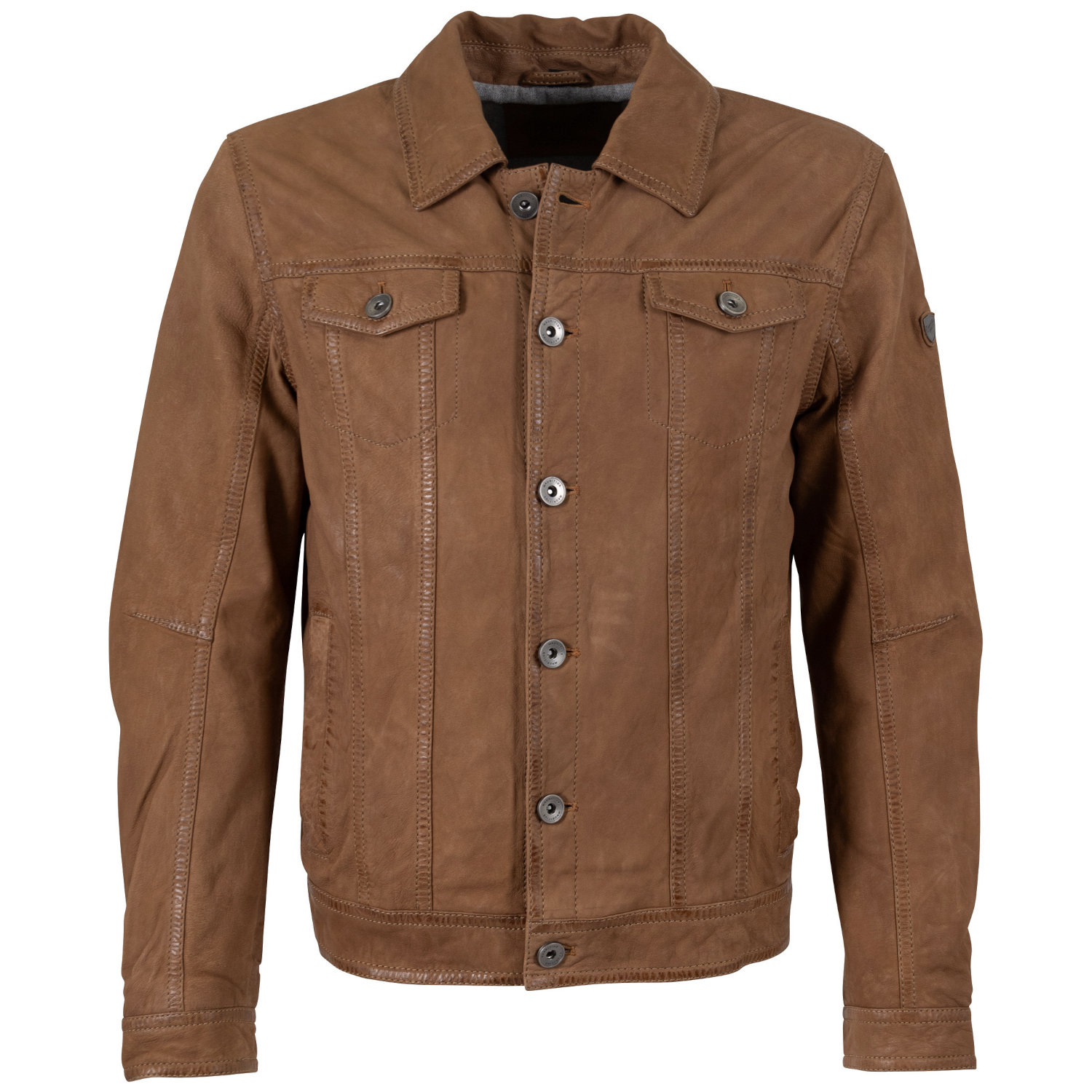 geaca de piele barbati Mauritius MMEddo camel inchis stil trucker