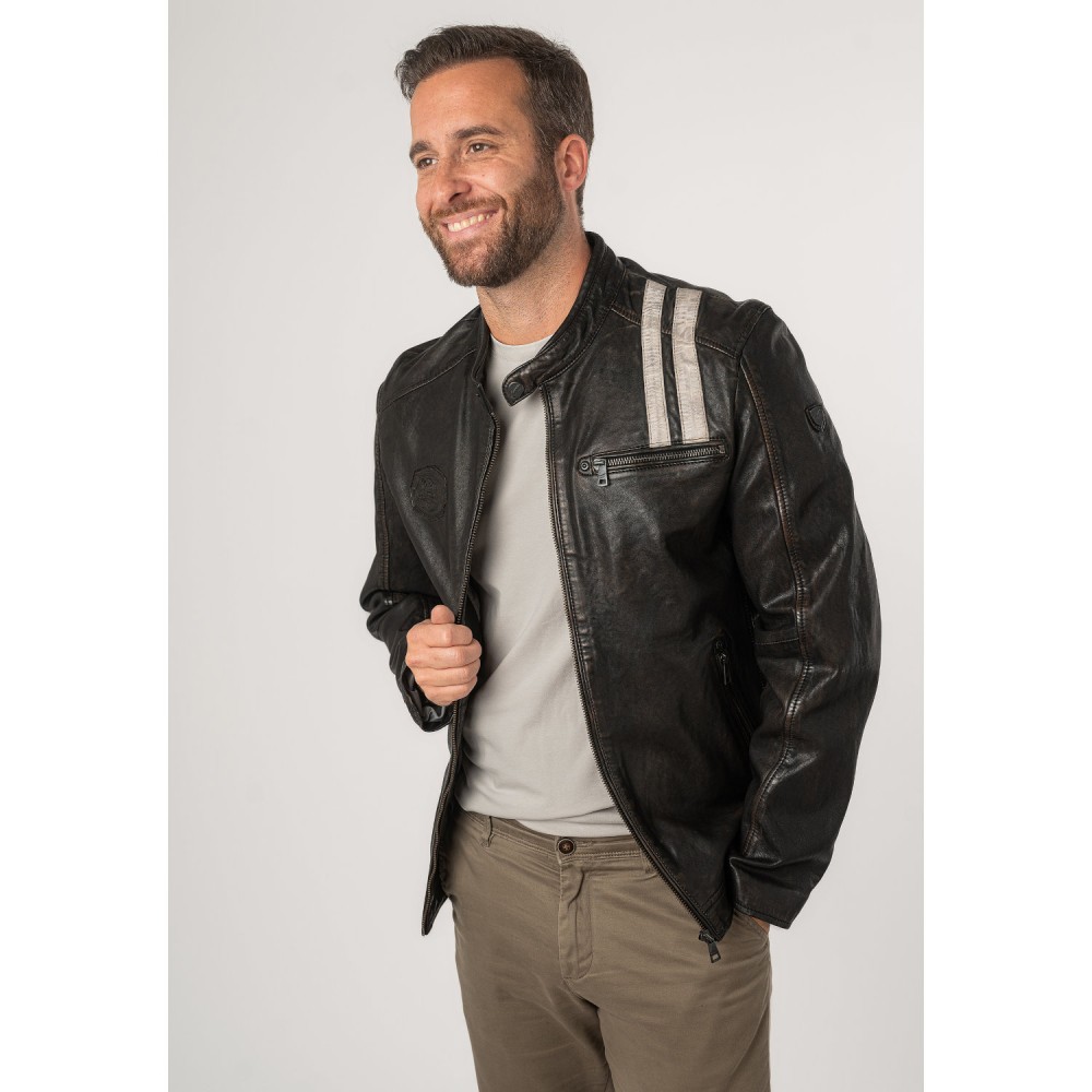 Geaca de Piele Barbati Mauritius Negru Antic MMFaron - readytowear