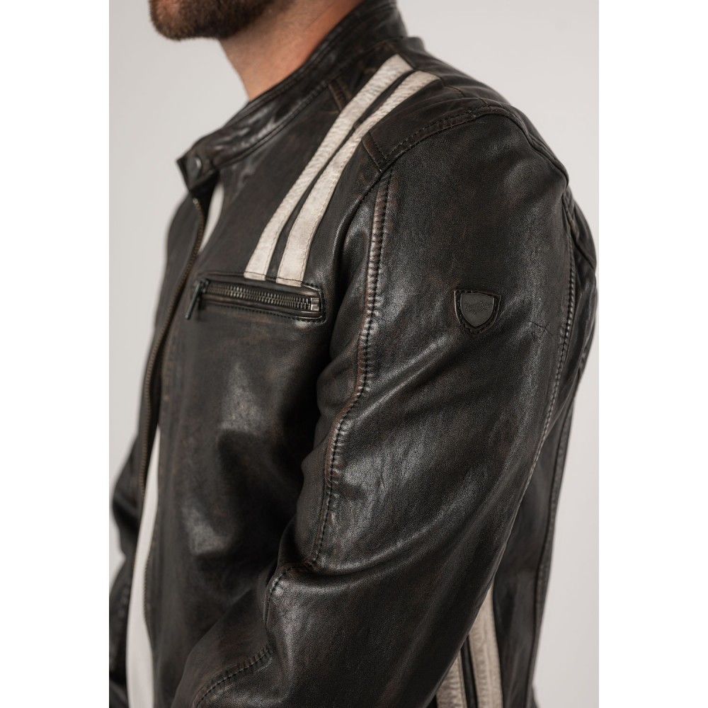 Geaca de Piele Barbati Mauritius Negru Antic MMFaron - readytowear