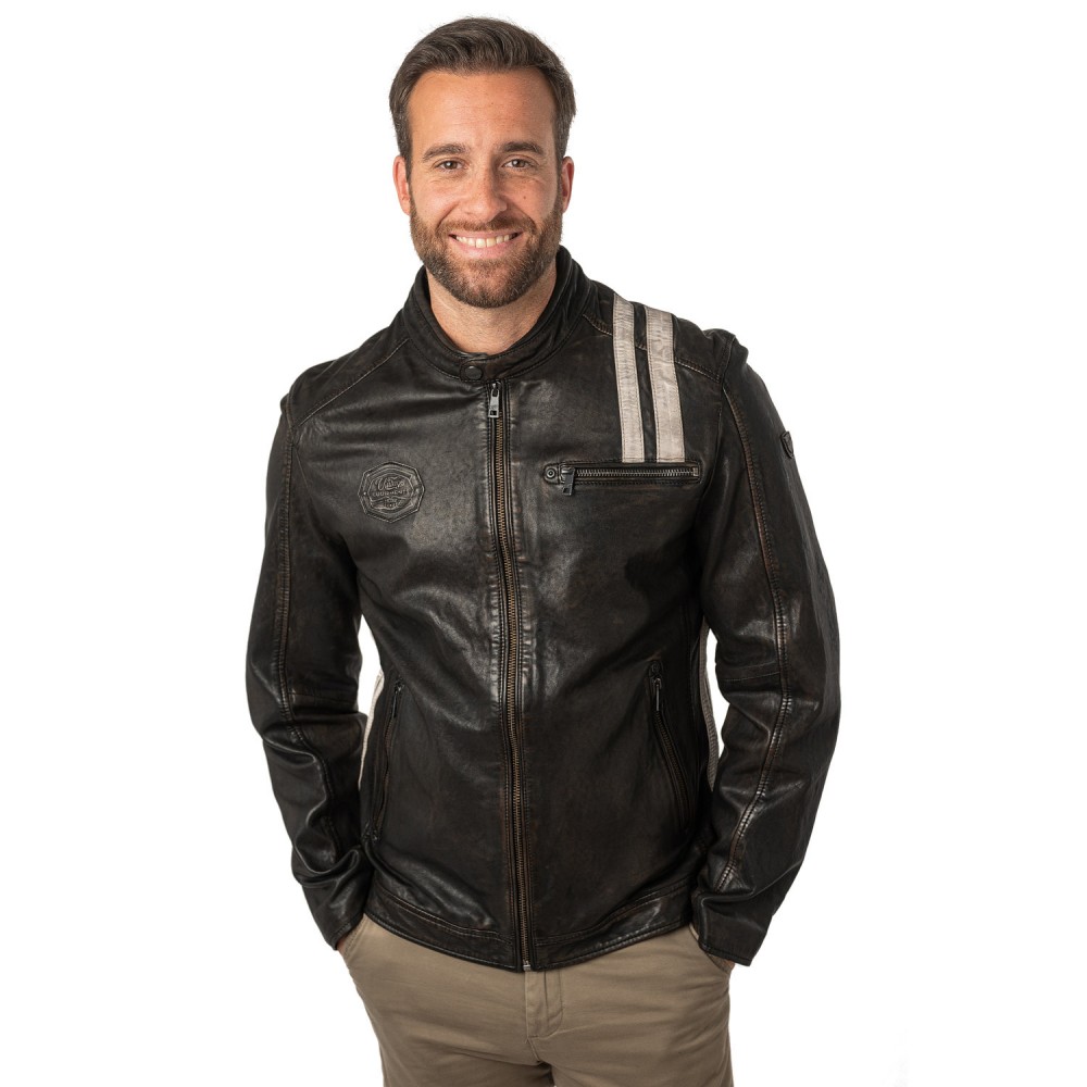 Geaca de Piele Barbati Mauritius Negru Antic MMFaron