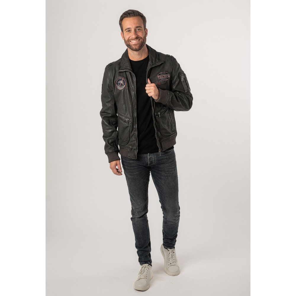 Geaca de Piele Barbati Mauritius Gri Inchis MMFraser - readytowear