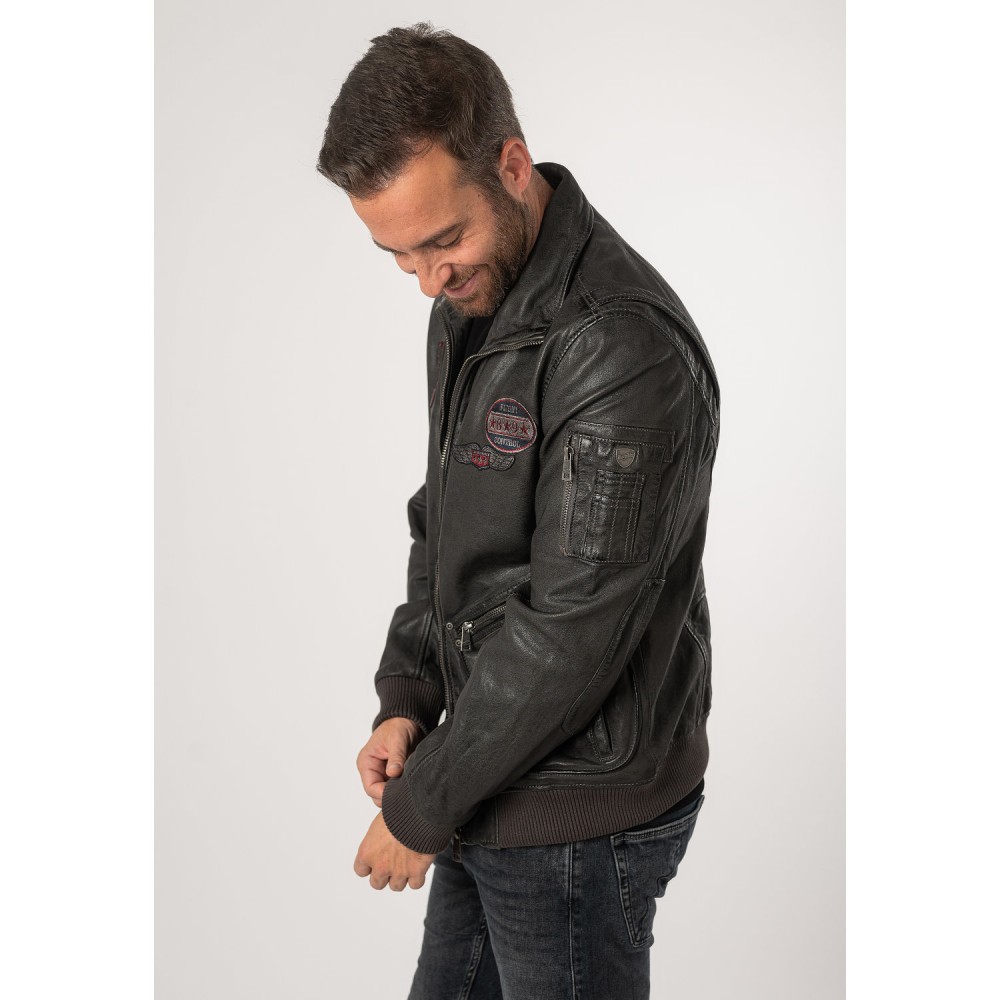 Geaca de Piele Barbati Mauritius Gri Inchis MMFraser - readytowear