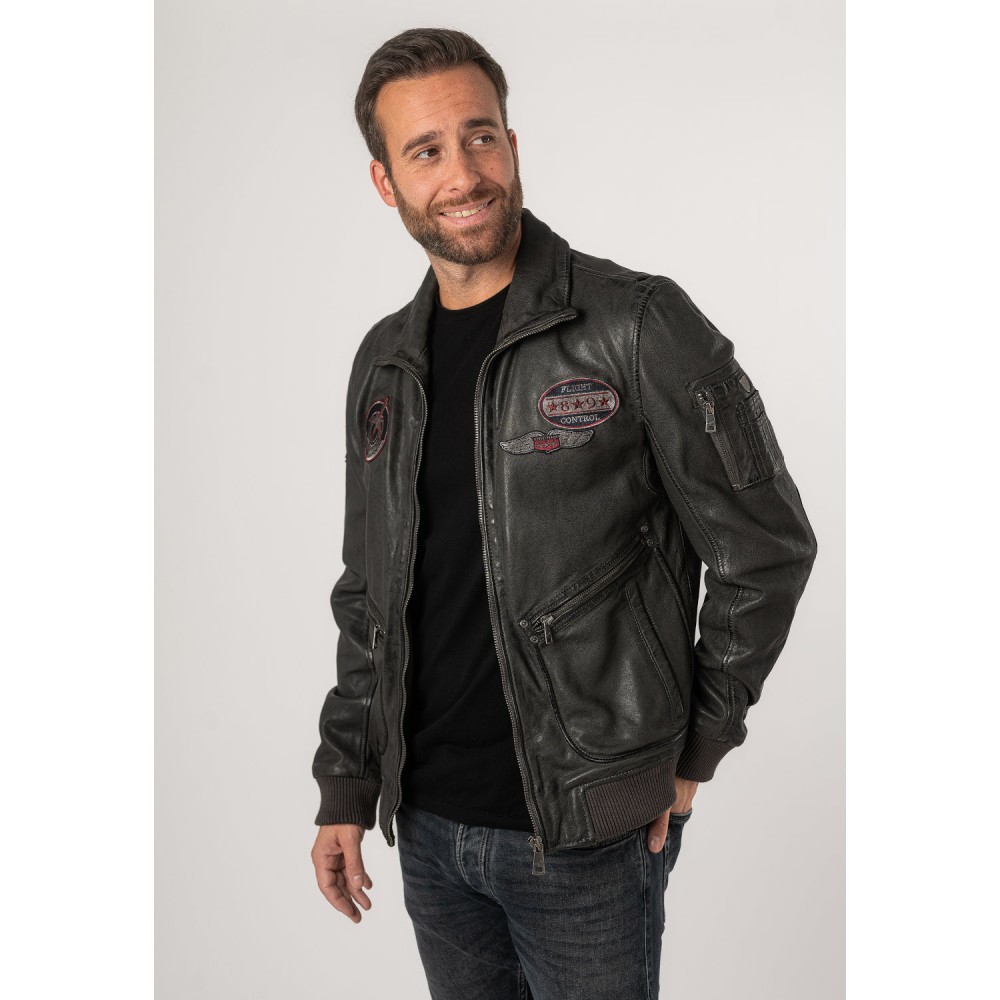 Geaca de Piele Barbati Mauritius Gri Inchis MMFraser - readytowear