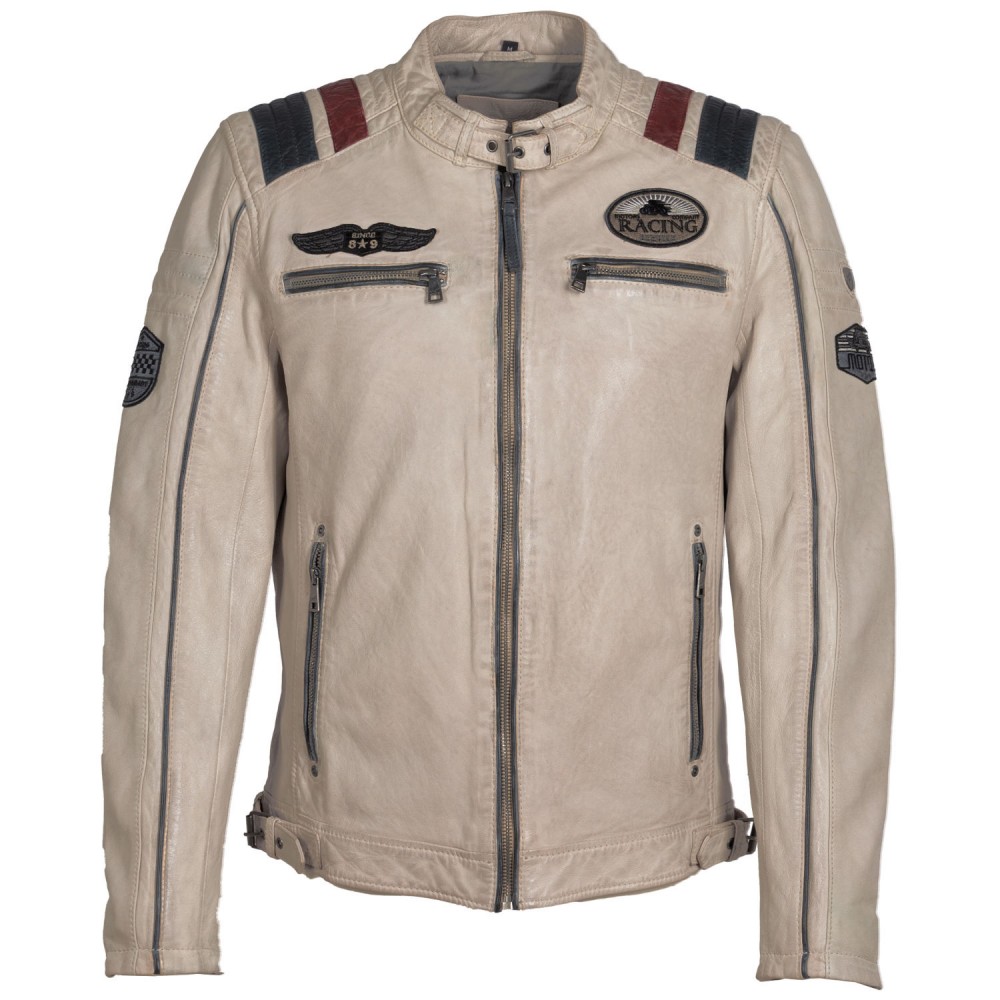 Geaca de Piele Barbati Mauritius Alb Murdar MMFurious - readytowear