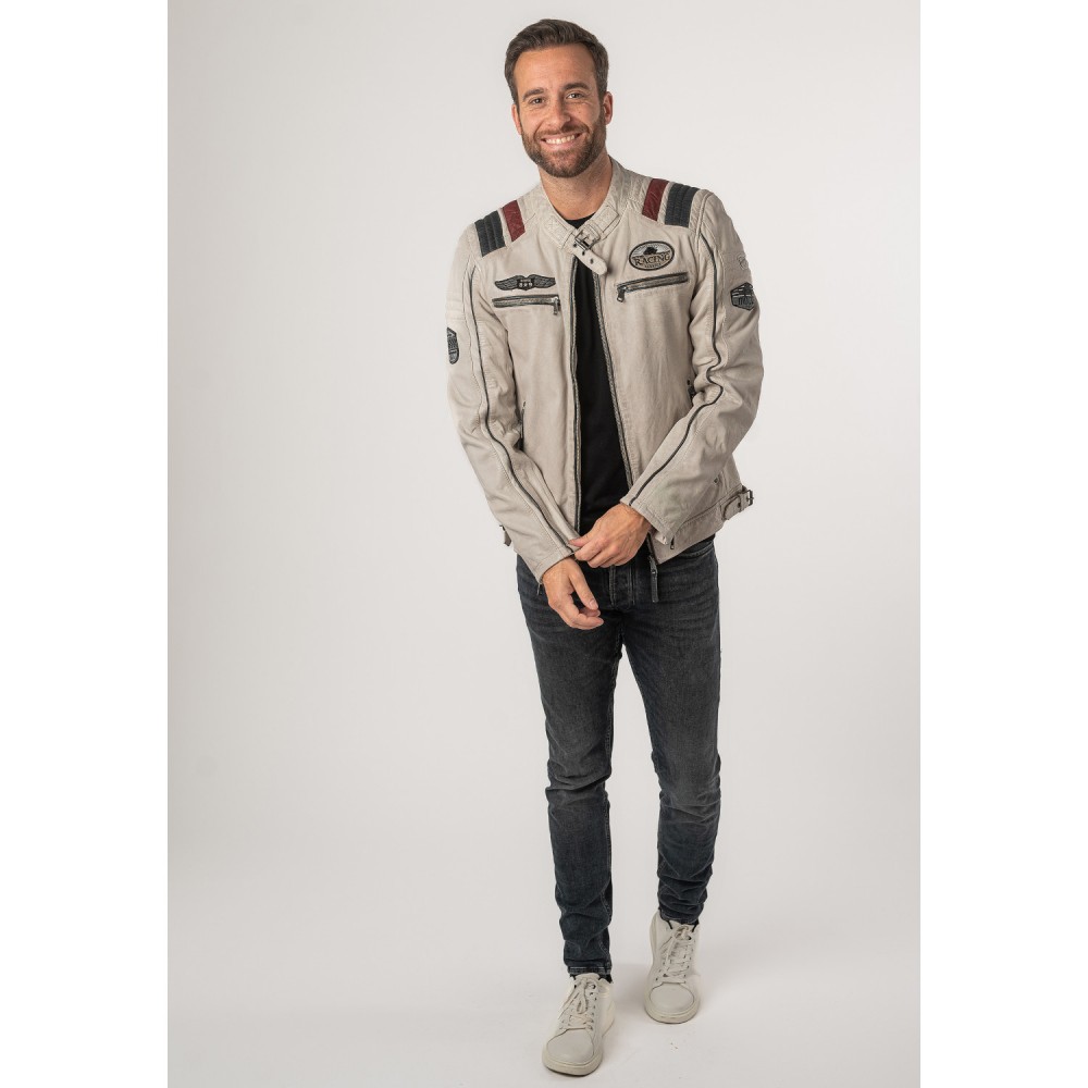 Geaca de Piele Barbati Mauritius Alb Murdar MMFurious - readytowear