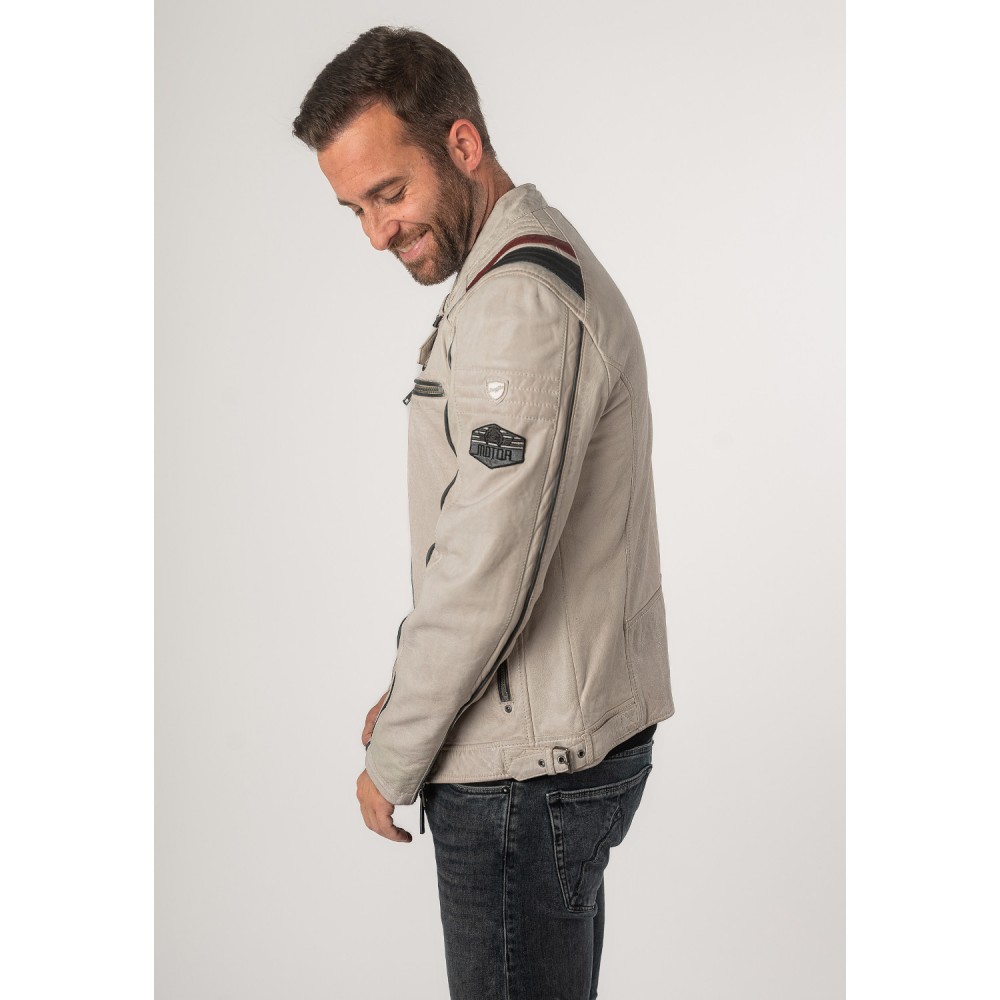 Geaca de Piele Barbati Mauritius Alb Murdar MMFurious - readytowear