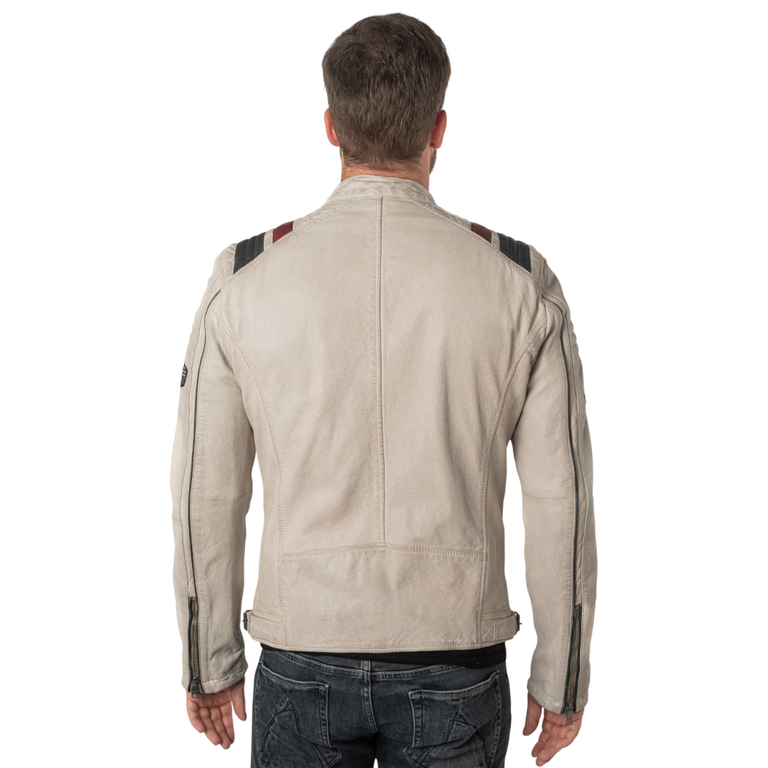 Geaca de Piele Barbati Mauritius Alb Murdar MMFurious – Black Friday