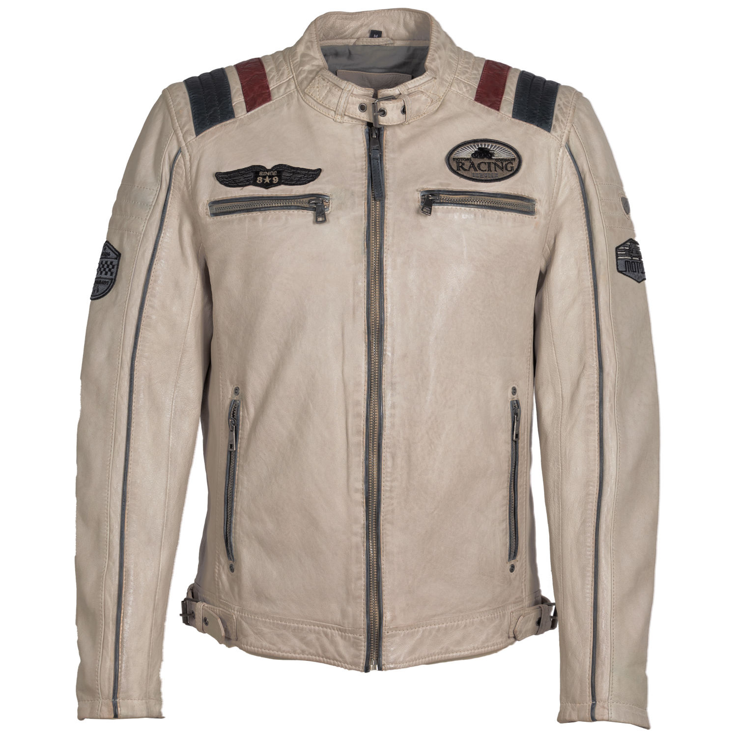 Geaca de Piele Barbati Mauritius Alb Murdar MMFurious – Black Friday