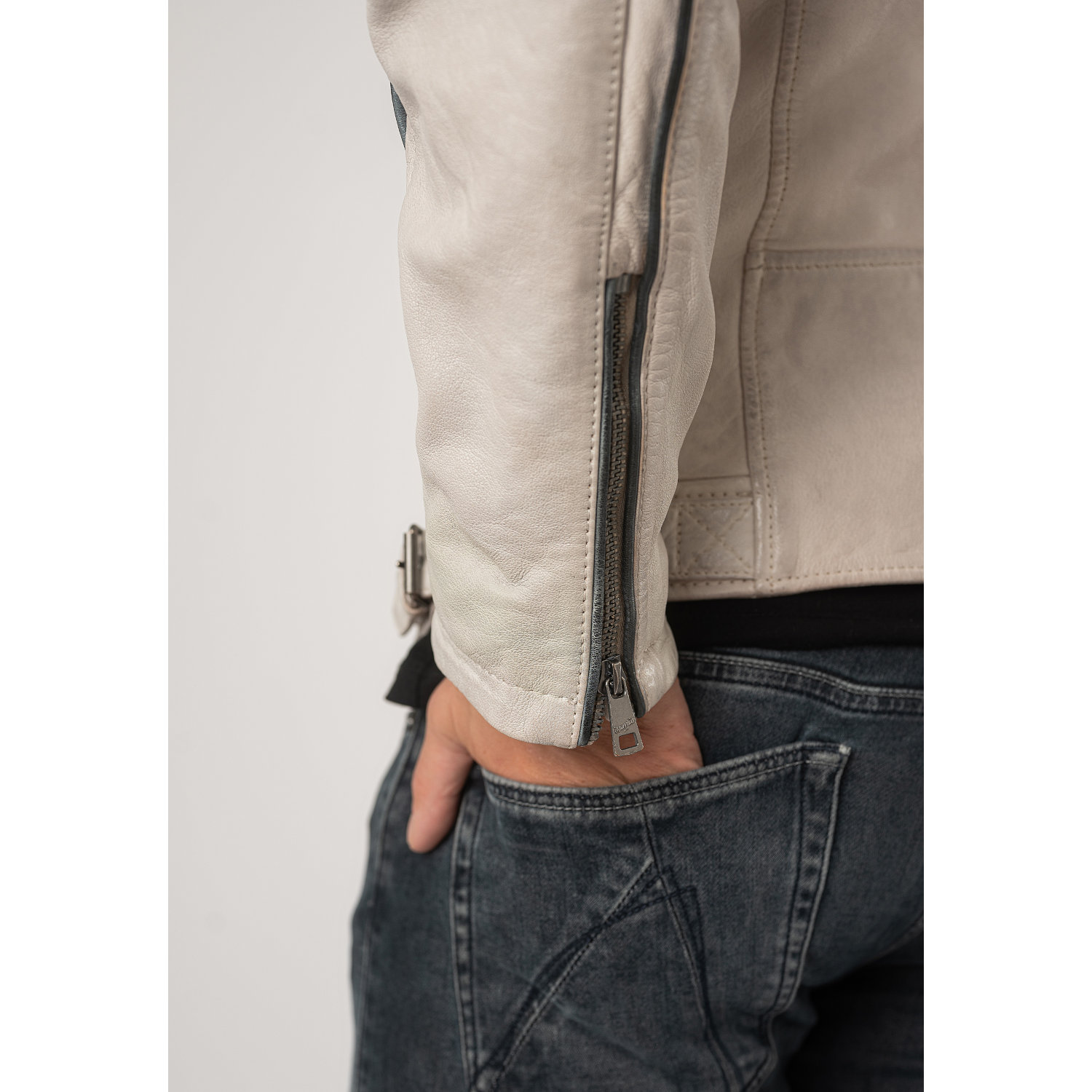 Geaca de Piele Barbati Mauritius Alb Murdar MMFurious – Geci de Piele