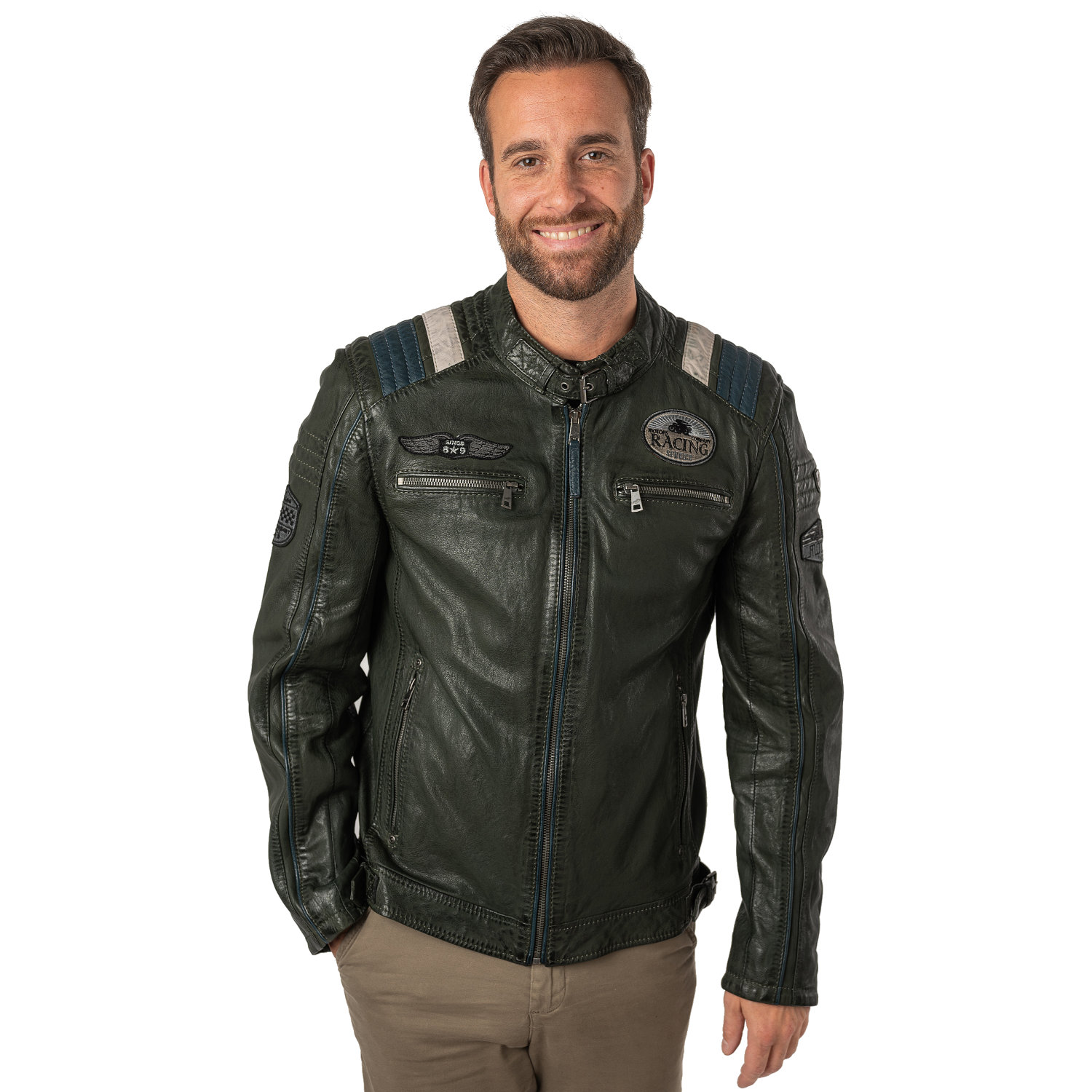 Geaca de Piele Barbati Mauritius Verde Inchis MMFurious – Black Friday