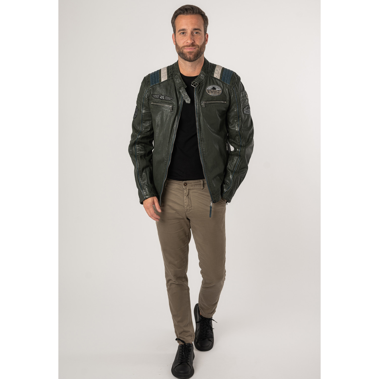 Geaca de Piele Barbati Mauritius Verde Inchis MMFurious – Black Friday