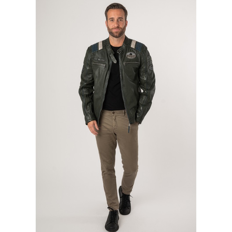 Geaca de Piele Barbati Mauritius Verde Inchis MMFurious – Black Friday