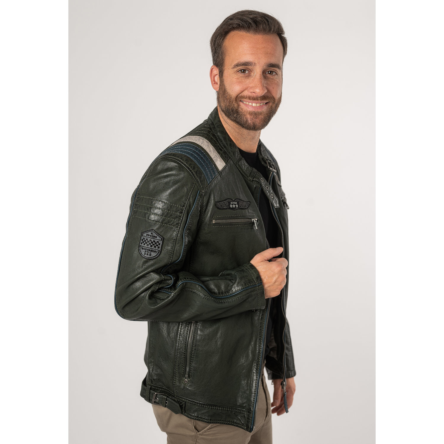 Geaca de Piele Barbati Mauritius Verde Inchis MMFurious – Black Friday