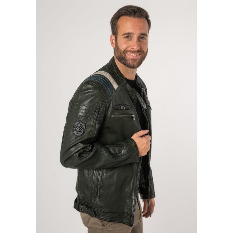 Geaca de Piele Barbati Mauritius Verde Inchis MMFurious – Black Friday