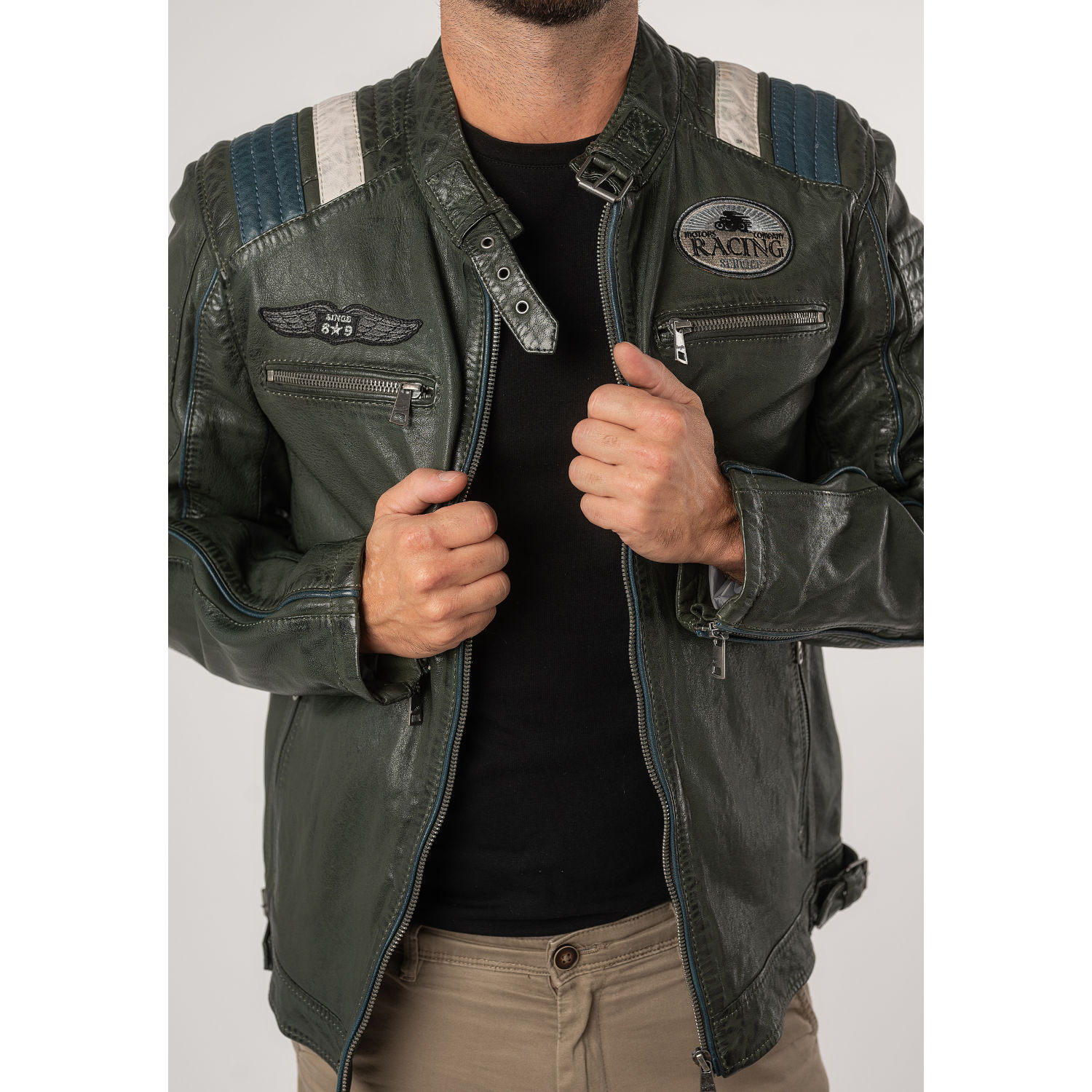Geaca de Piele Barbati Mauritius Verde Inchis MMFurious – Black Friday