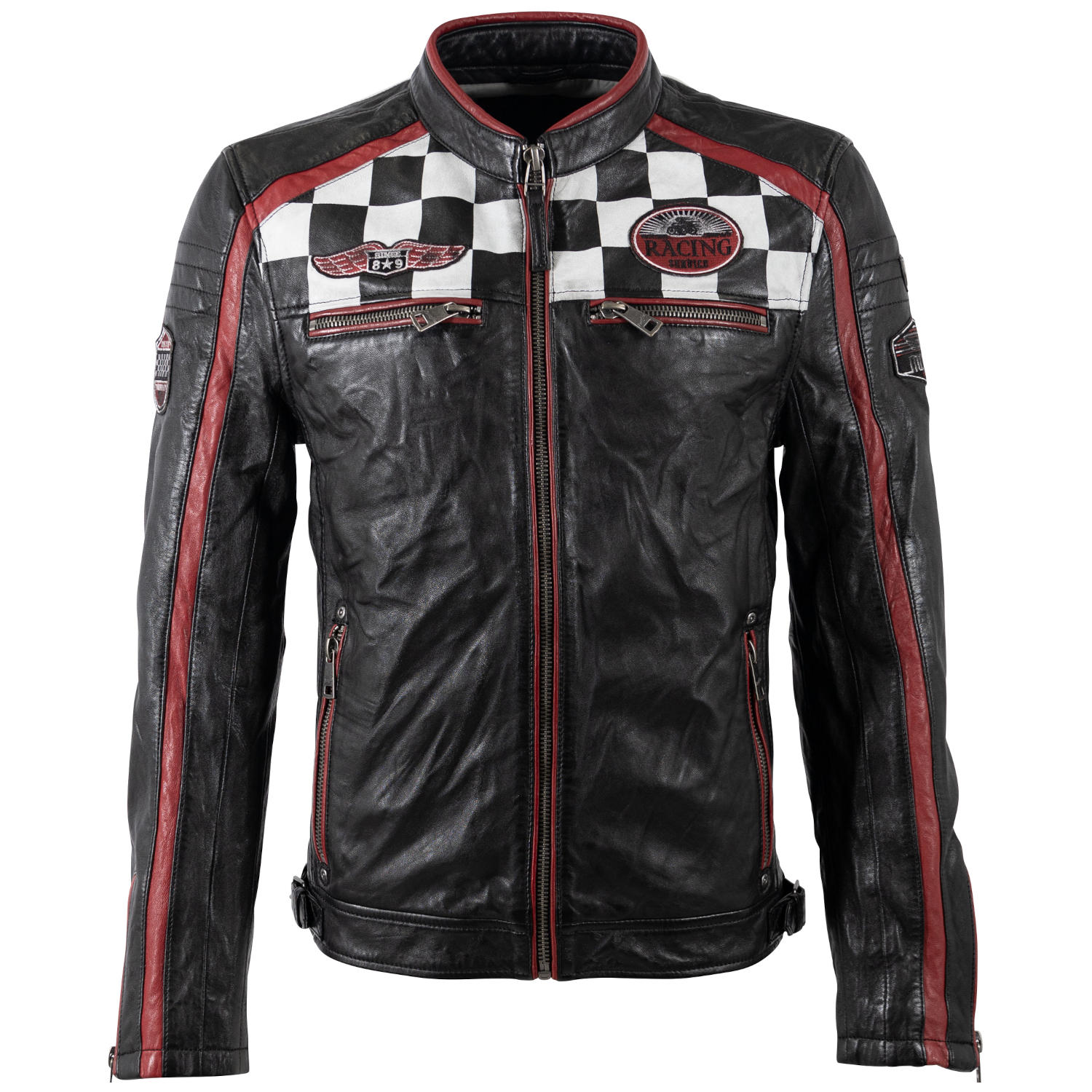 geaca de piele barbati mauritius MMFynn neagra slim fit stil racer