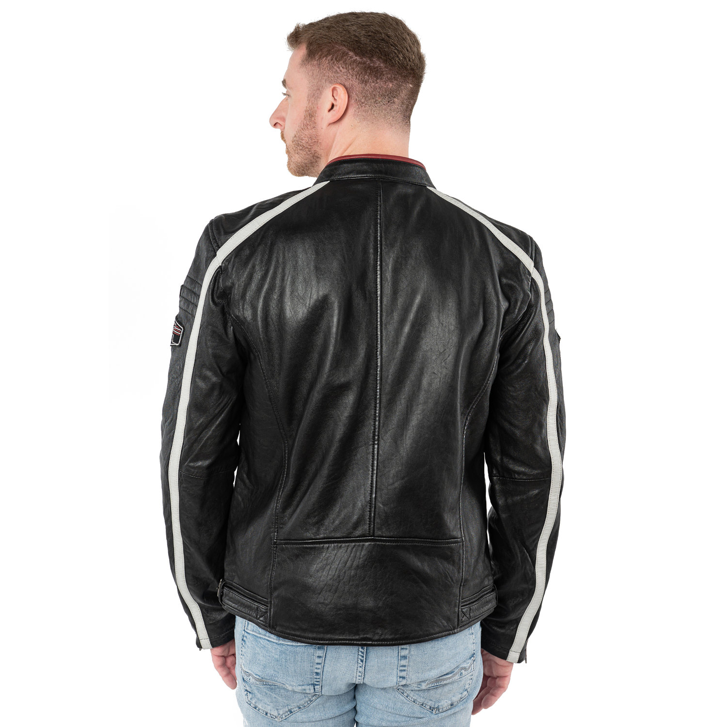 geaca de piele barbati mauritius MMFynn neagra slim fit stil racer