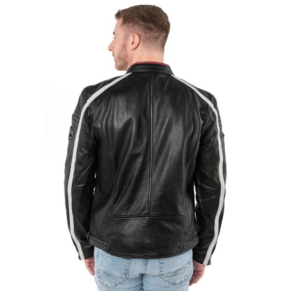 geaca de piele barbati mauritius MMFynn neagra slim fit stil racer — fotografia 4