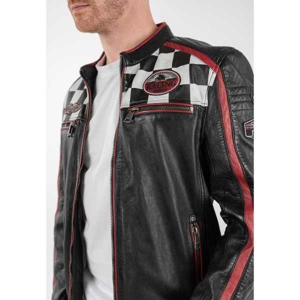 geaca de piele barbati mauritius MMFynn neagra slim fit stil racer — fotografia 7