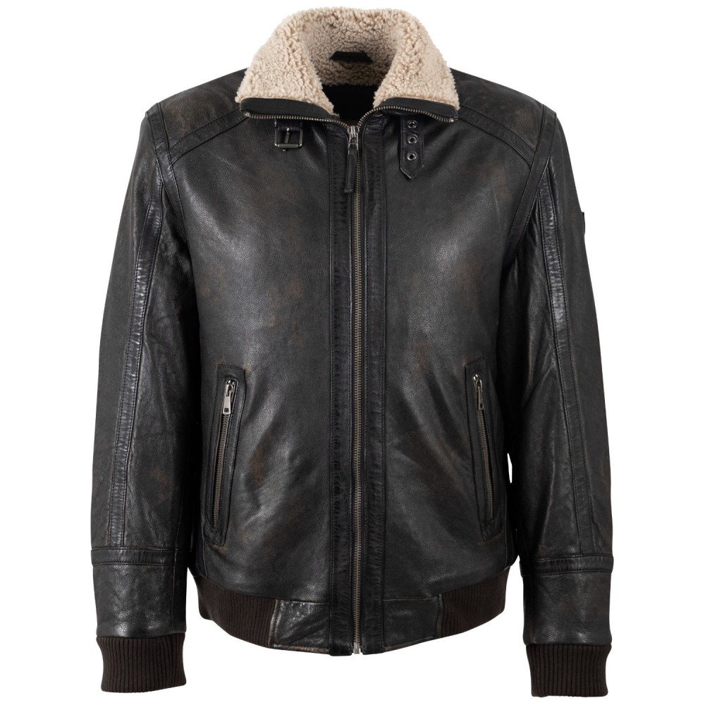 Geaca de Iarna din Piele Barbati Mauritius Negru Antic MMFyol - readytowear