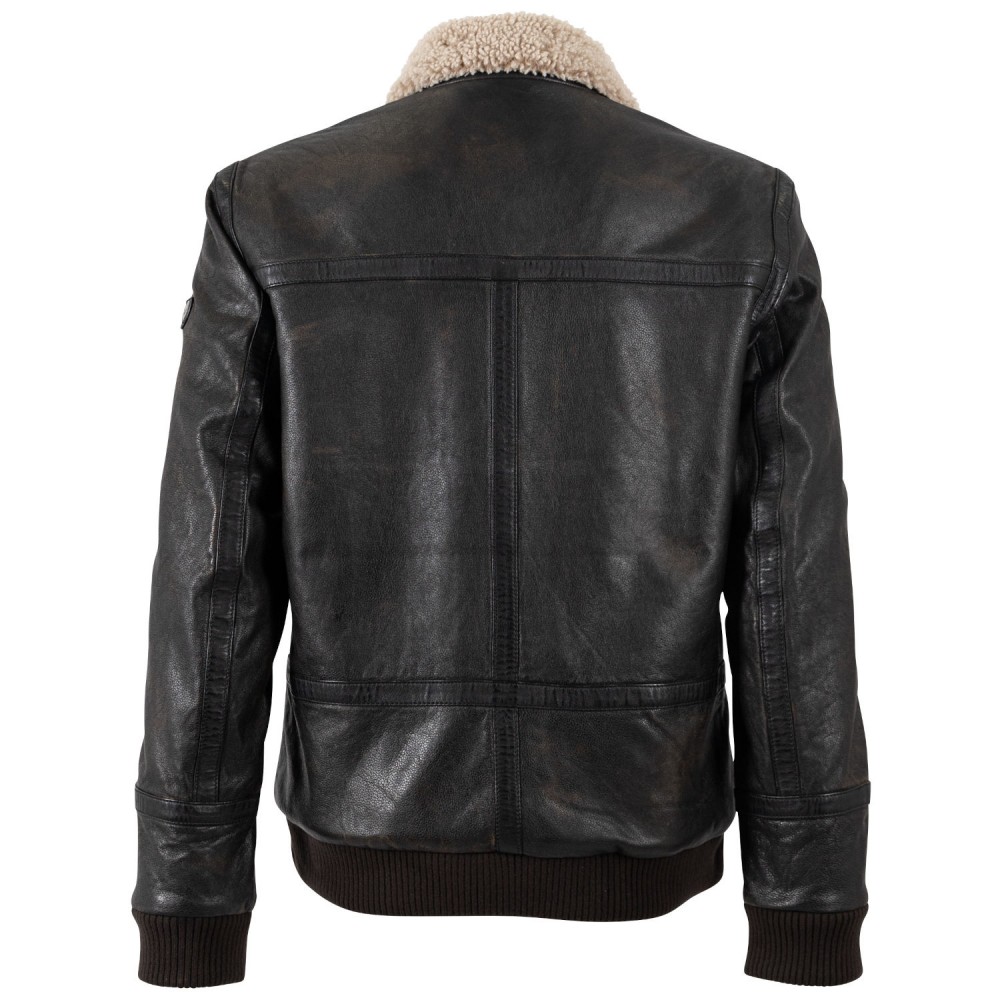 Geaca de Iarna din Piele Barbati Mauritius Negru Antic MMFyol - readytowear