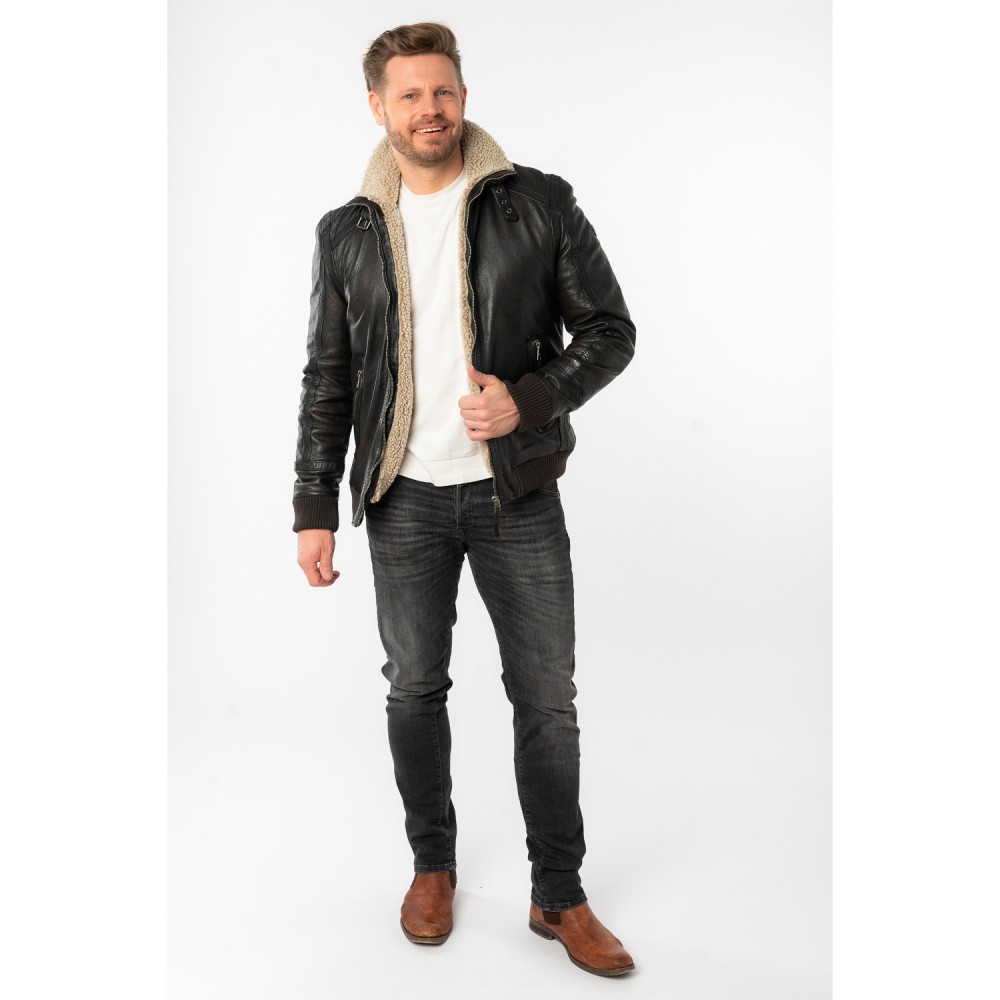 Geaca de Iarna din Piele Barbati Mauritius Negru Antic MMFyol - readytowear