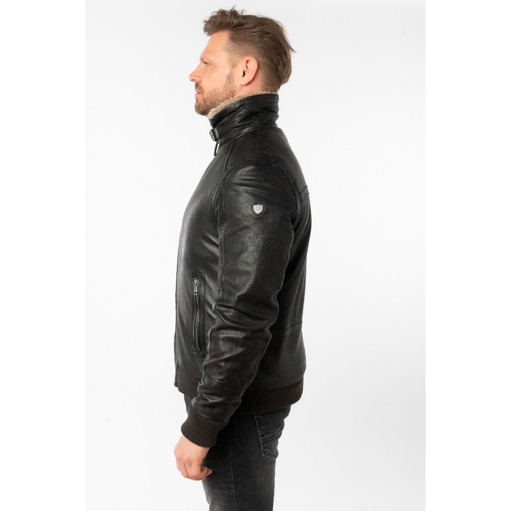 Geaca de Iarna din Piele Barbati Mauritius Negru Antic MMFyol - readytowear