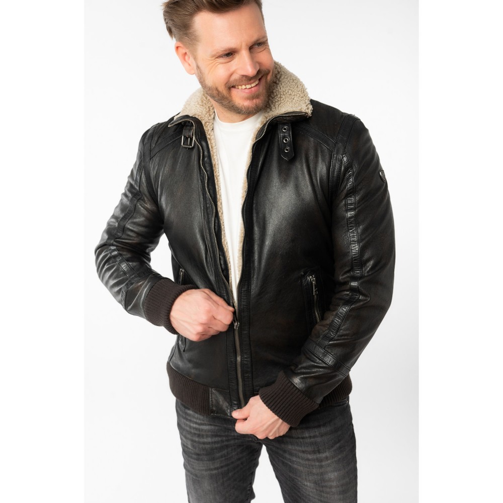 Geaca de Iarna din Piele Barbati Mauritius Negru Antic MMFyol - readytowear