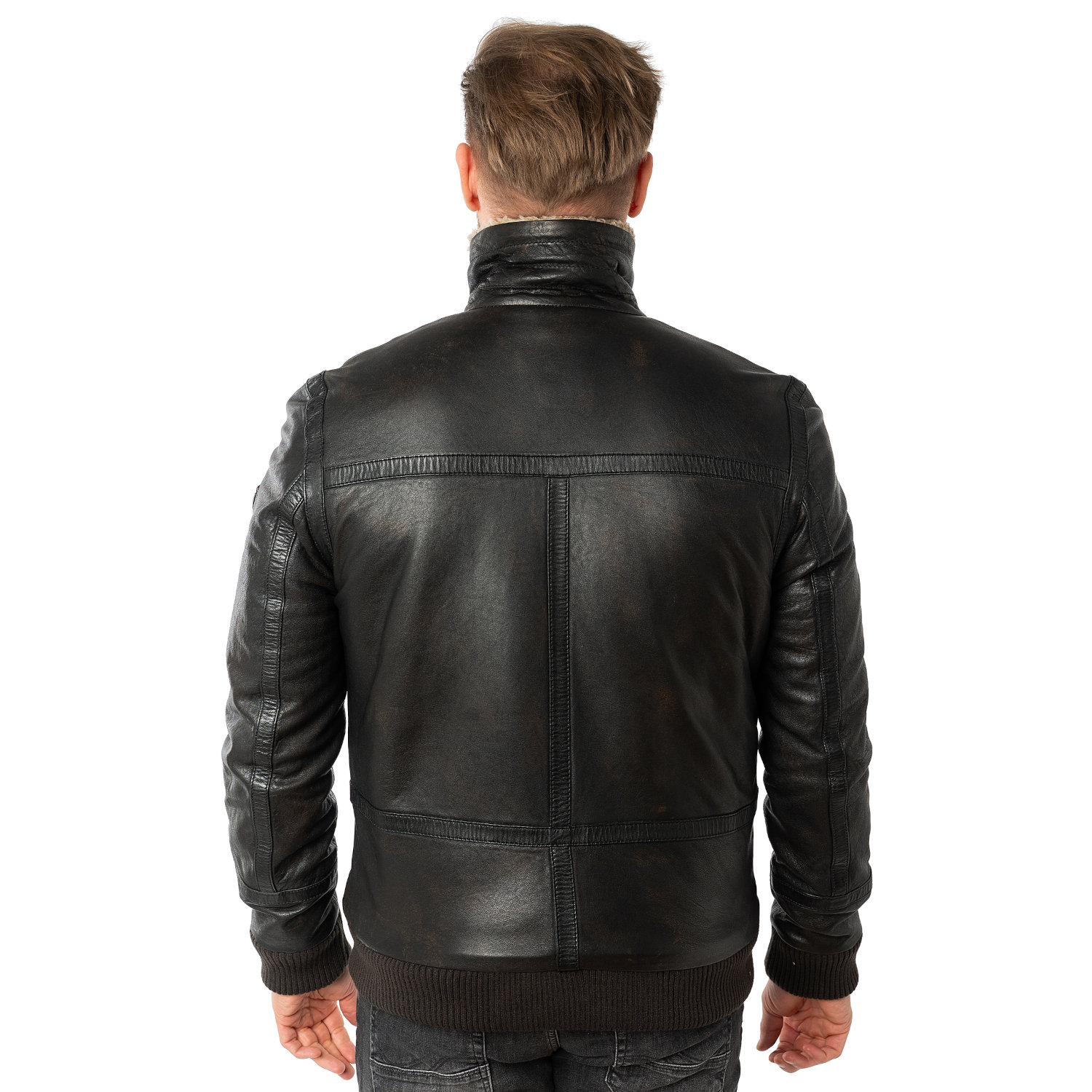 Geaca de Iarna din Piele Barbati Mauritius Negru Antic MMFyol – Geci de Piele