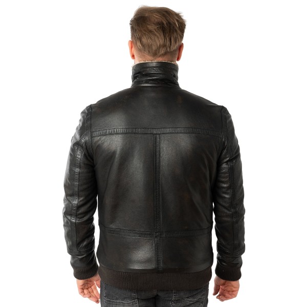 Geaca de Iarna din Piele Barbati Mauritius Negru Antic MMFyol Geaca de Iarna din Piele Barbati Mauritius Negru Antic MMFyol