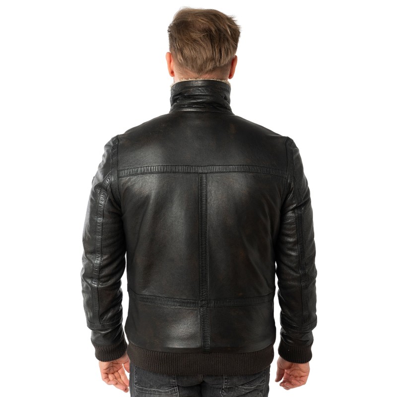 Geaca de Iarna din Piele Barbati Mauritius Negru Antic MMFyol – Geci de Piele