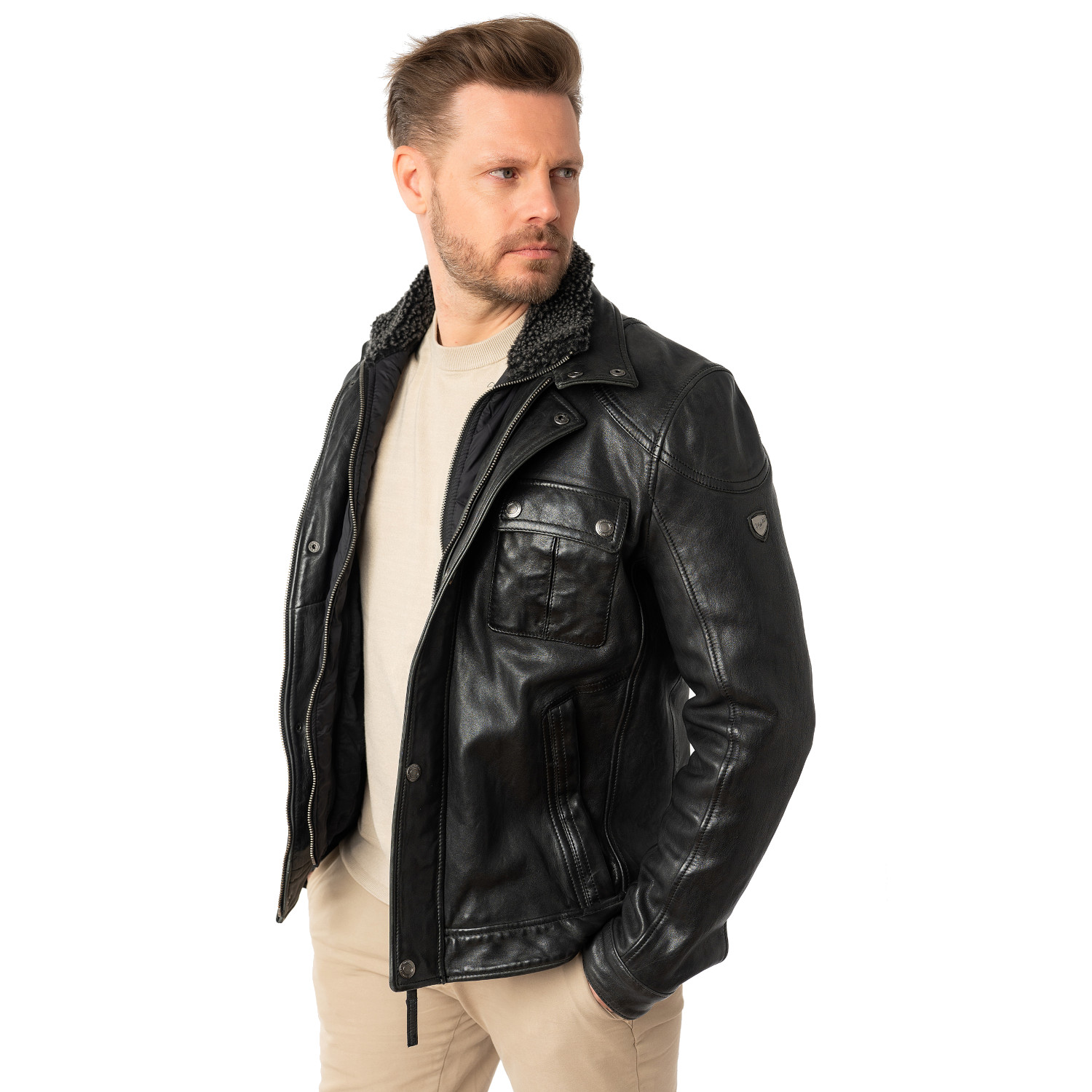 Geaca de Piele Barbati Mauritius Neagra MMGarreck – Black Friday