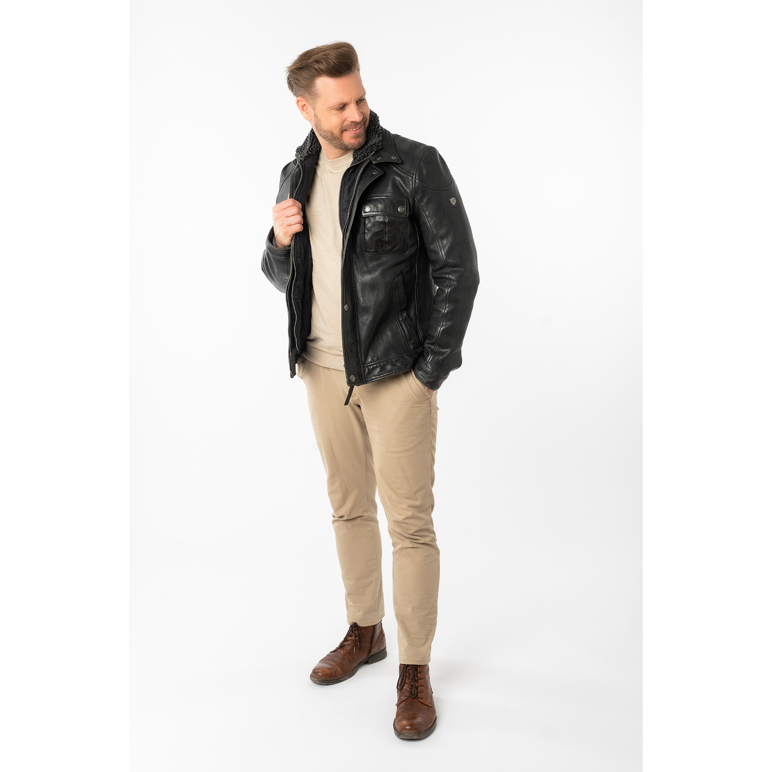 Geaca de Piele Barbati Mauritius Neagra MMGarreck – Black Friday