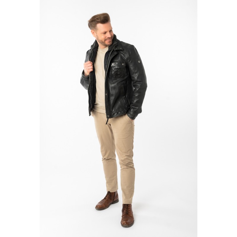 Geaca de Piele Barbati Mauritius Neagra MMGarreck – Black Friday